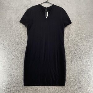 St John Collection Sweater Dress Womens 16 Black Knit V Neck USA Short Sleeve